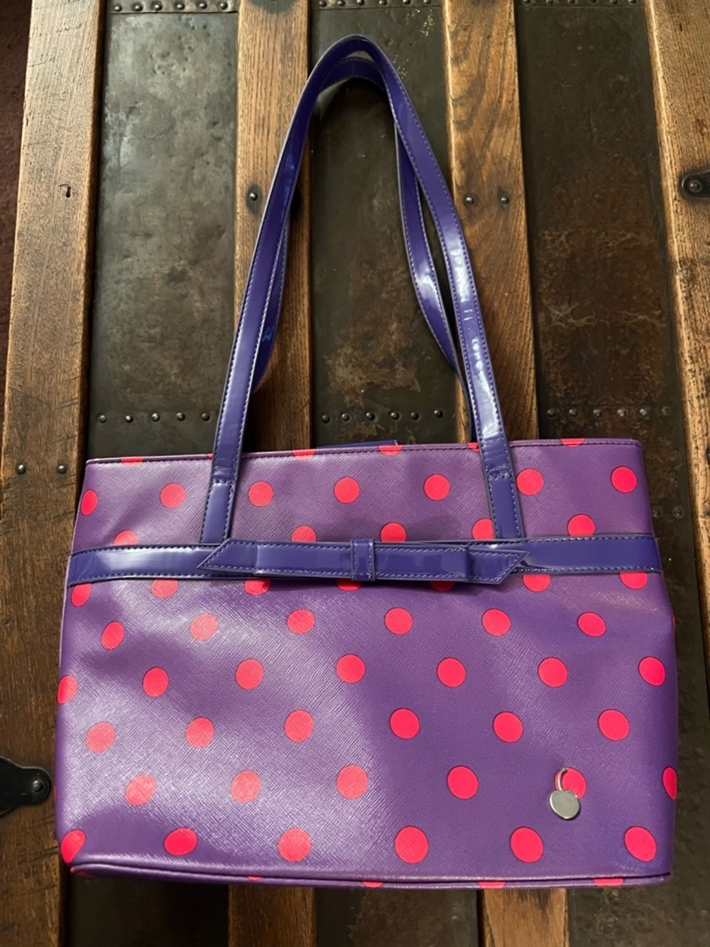 Zoe Sundae Purple Tote Bag with Pink Polka Dots